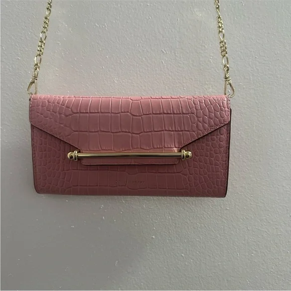Strathberry Pink Croc-Embossed Bag with Gold Chain - Picture 2 of 15